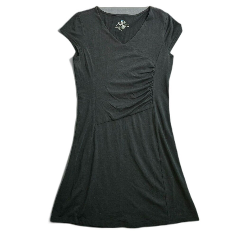 Kuhl Midi Dress Women S Black V Neck Short Sleeve Ruched Coolmax
